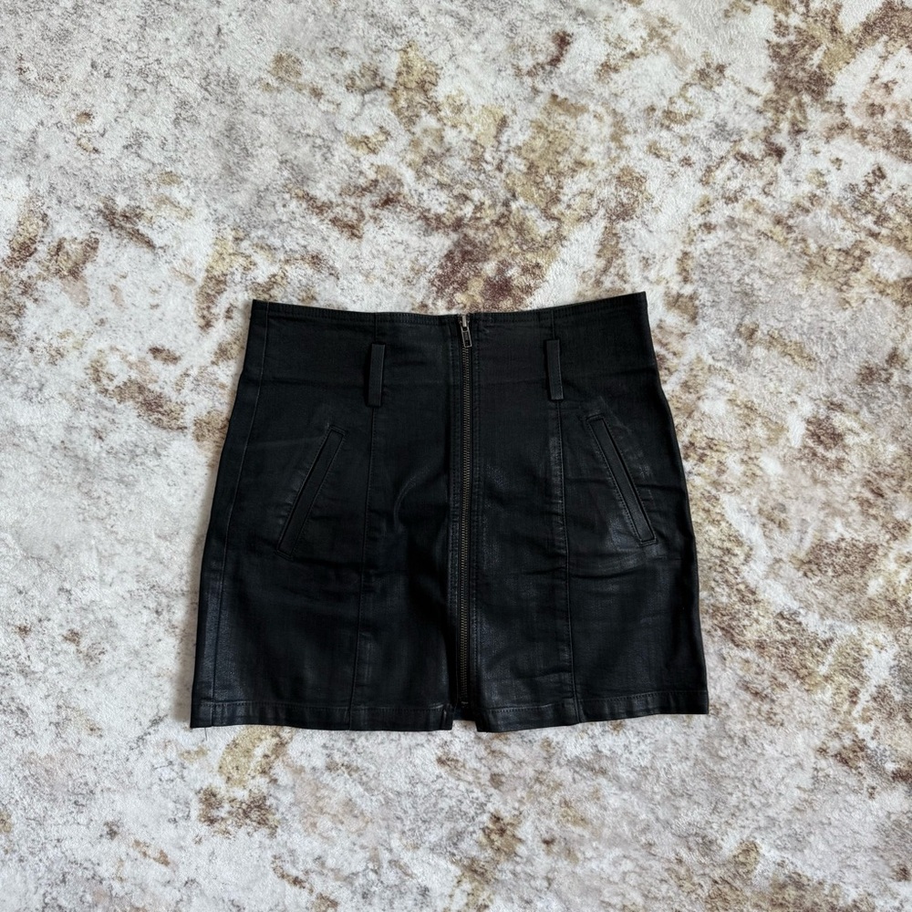 Carmar Black Wax Denim Mini Skirt